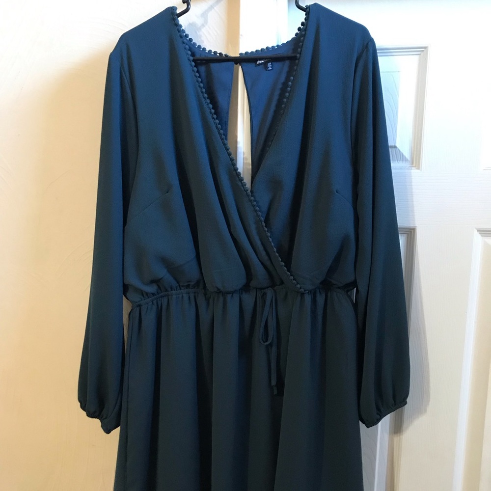 Deep Aqua Faux Wrap Dress